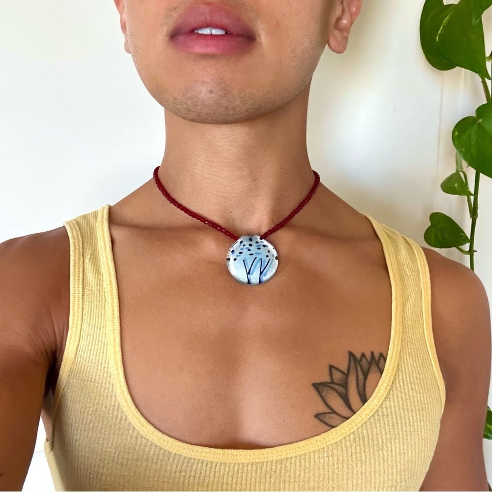 Vintage Unique Y2K Glass Pendant Necklace